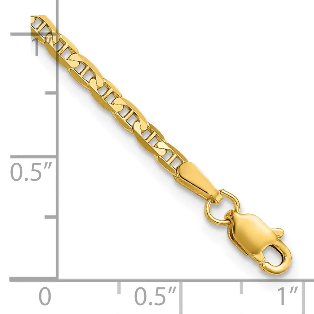 14K 8 inch 2.4mm Concave Anchor with Lobster Clasp Bracelet