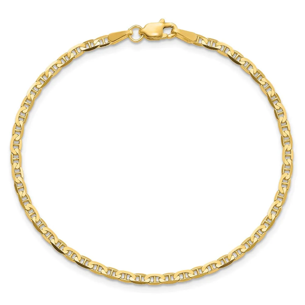 14K 8 inch 2.4mm Concave Anchor with Lobster Clasp Bracelet