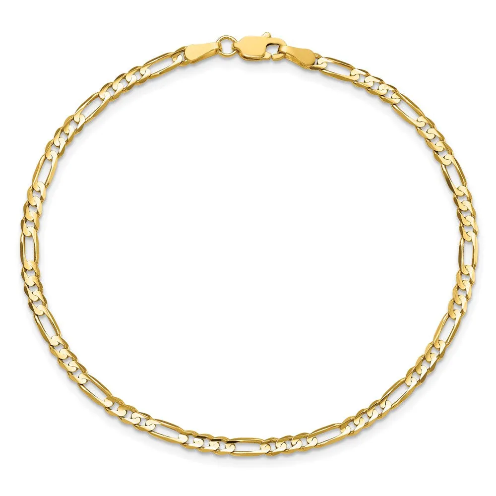 14K 8 inch 3mm Concave Open Figaro with Lobster Clasp Bracelet