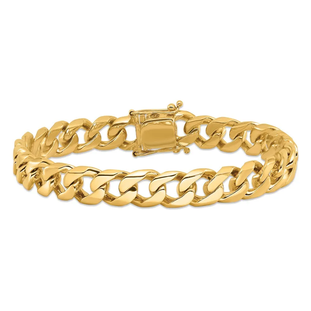 14K 8 inch 9.7mm Hand Polished Flat Beveled Curb Link with Box Catch Clasp Bracelet