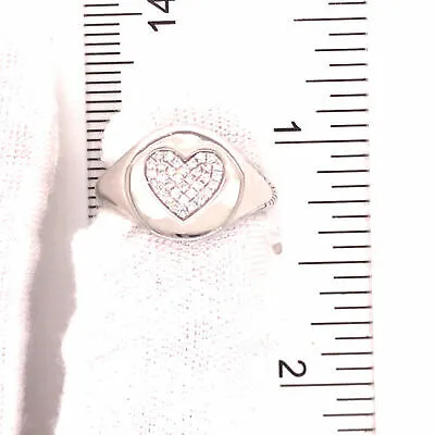 14K Diamond Pave Heart Signet Pinky Ring White Gold