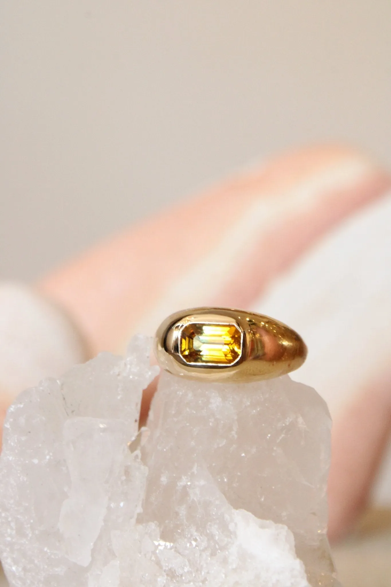 14K Emerald Cut Parti Sapphire Gypsy Signet Ring