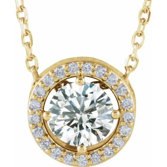 14k Gold 5mm Gemstone & .05 CTW Diamond Halo 16" Necklaces