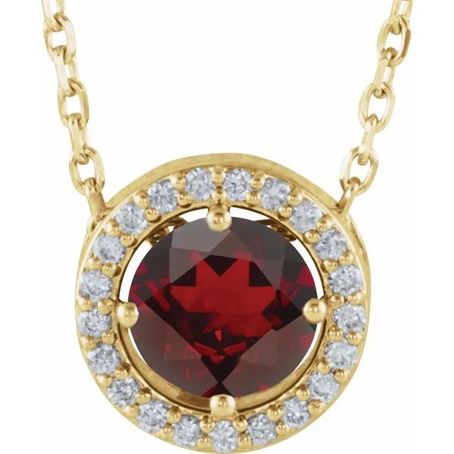 14k Gold 5mm Gemstone & .05 CTW Diamond Halo 16" Necklaces
