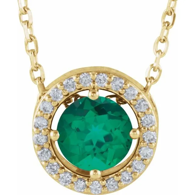14k Gold 5mm Gemstone & .05 CTW Diamond Halo 16" Necklaces