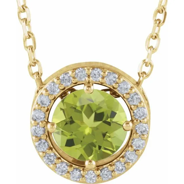 14k Gold 5mm Gemstone & .05 CTW Diamond Halo 16" Necklaces