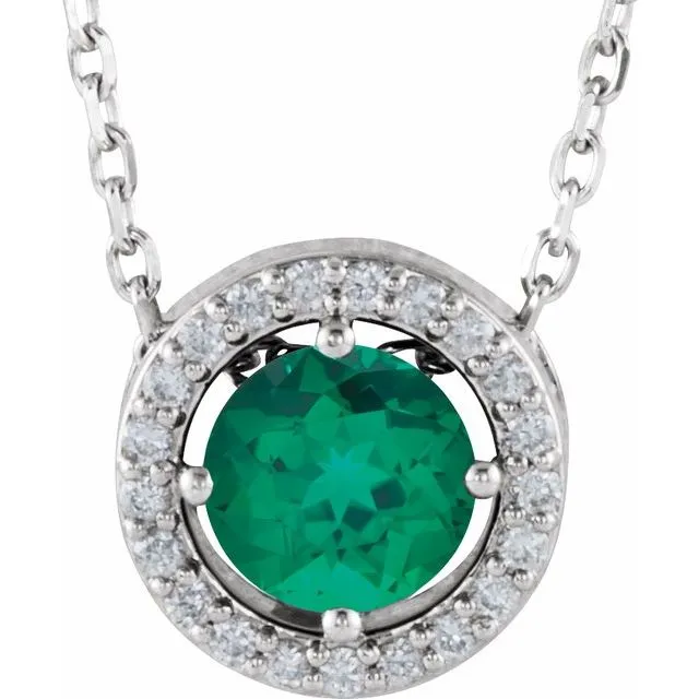 14k Gold 5mm Gemstone & .05 CTW Diamond Halo 16" Necklaces