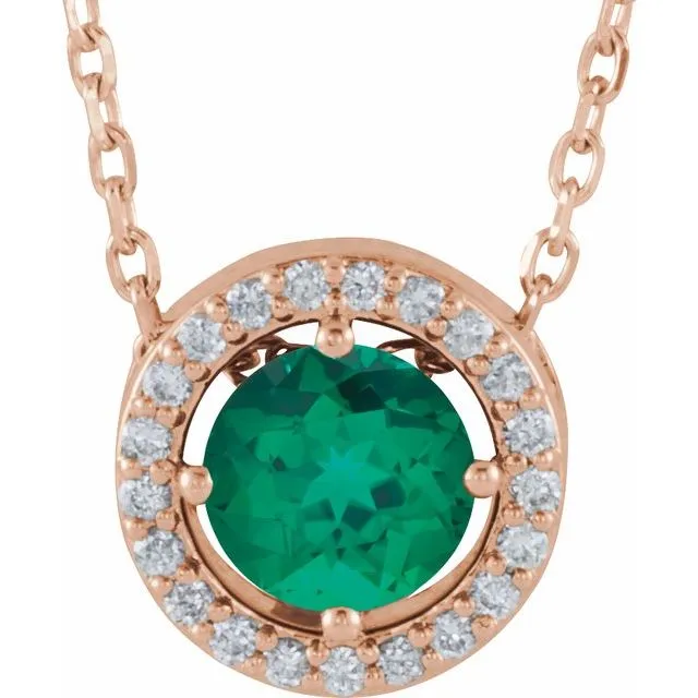 14k Gold 5mm Gemstone & .05 CTW Diamond Halo 16" Necklaces