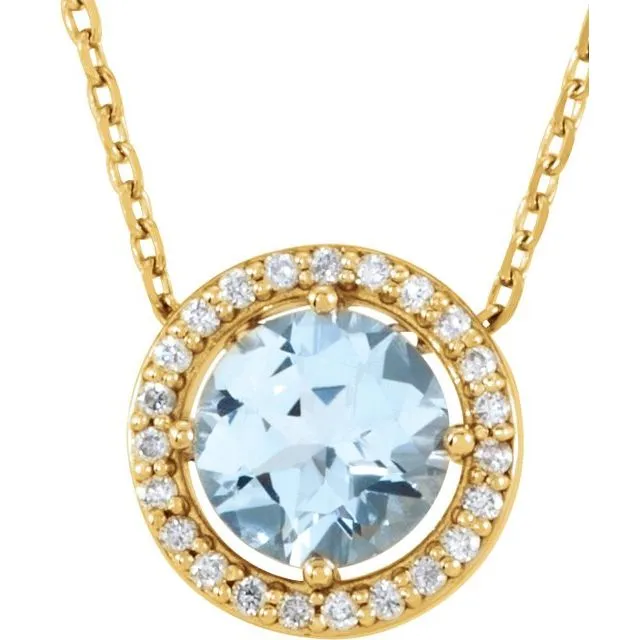 14k Gold 5mm Gemstone & .05 CTW Diamond Halo 16" Necklaces