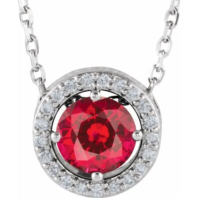 14k Gold 5mm Gemstone & .05 CTW Diamond Halo 16" Necklaces