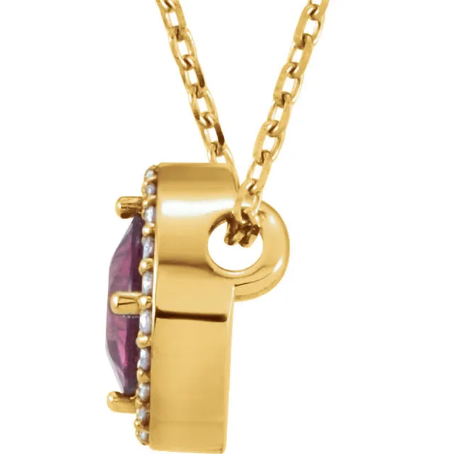 14k Gold 5mm Gemstone & .05 CTW Diamond Halo 16" Necklaces