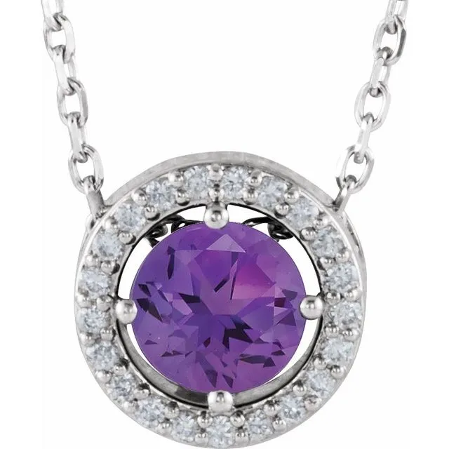 14k Gold 5mm Gemstone & .05 CTW Diamond Halo 16" Necklaces