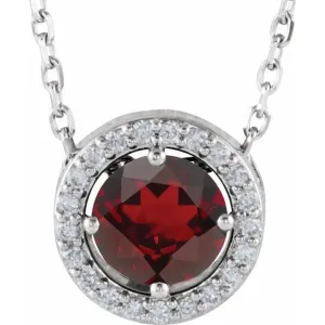 14k Gold 5mm Gemstone & .05 CTW Diamond Halo 16" Necklaces