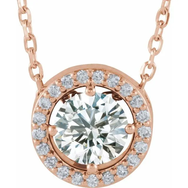 14k Gold 5mm Gemstone & .05 CTW Diamond Halo 16" Necklaces