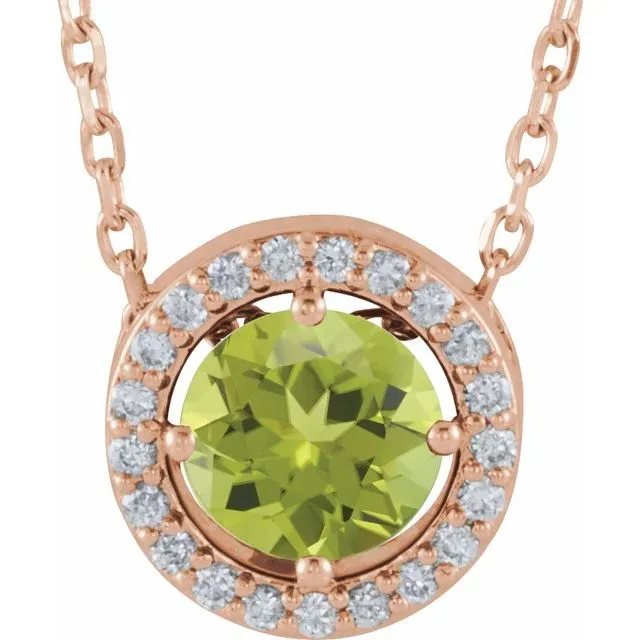 14k Gold 5mm Gemstone & .05 CTW Diamond Halo 16" Necklaces