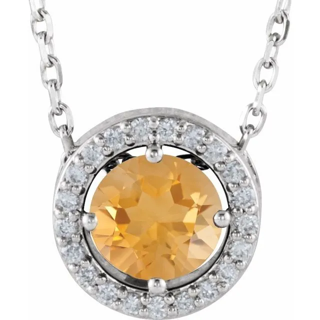 14k Gold 5mm Gemstone & .05 CTW Diamond Halo 16" Necklaces