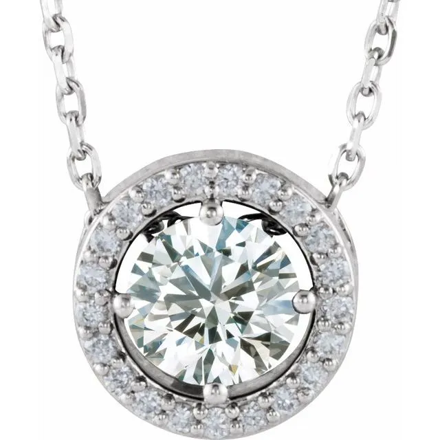 14k Gold 5mm Gemstone & .05 CTW Diamond Halo 16" Necklaces