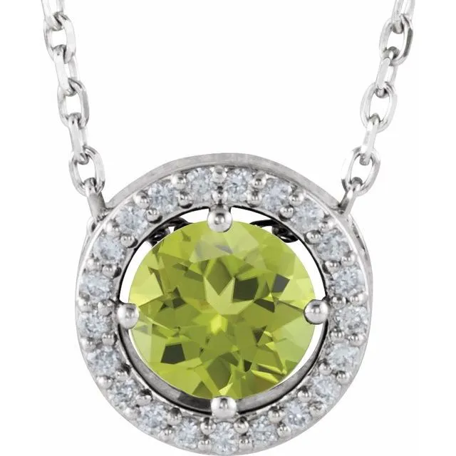 14k Gold 5mm Gemstone & .05 CTW Diamond Halo 16" Necklaces