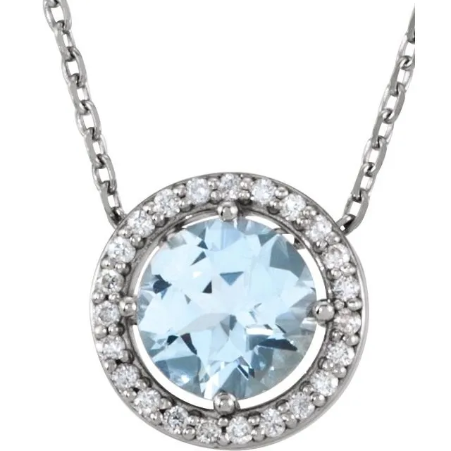 14k Gold 5mm Gemstone & .05 CTW Diamond Halo 16" Necklaces