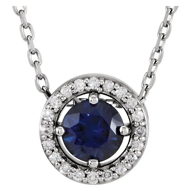 14k Gold 5mm Gemstone & .05 CTW Diamond Halo 16" Necklaces