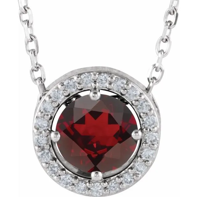 14k Gold 5mm Gemstone & .05 CTW Diamond Halo 16" Necklaces