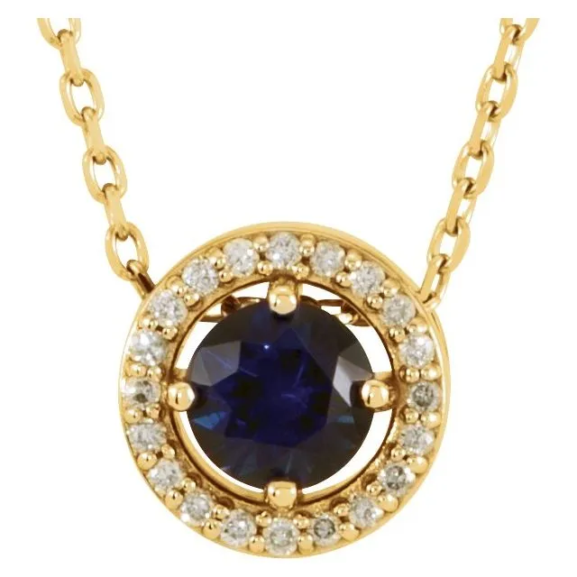 14k Gold 5mm Gemstone & .05 CTW Diamond Halo 16" Necklaces