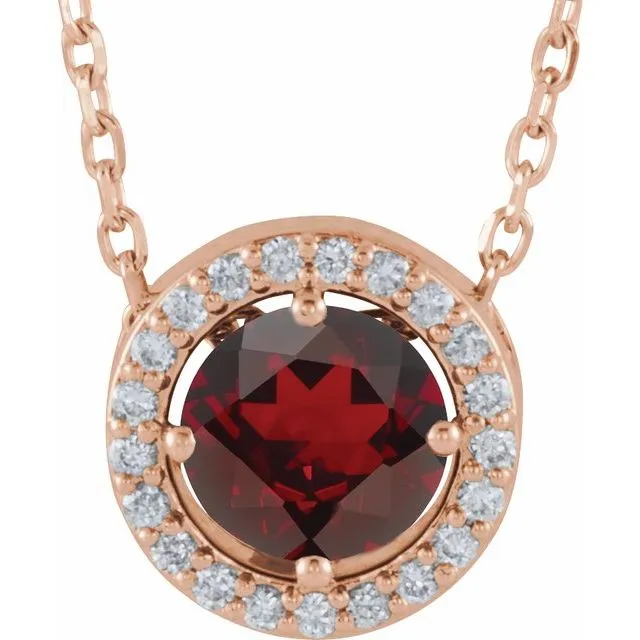 14k Gold 5mm Gemstone & .05 CTW Diamond Halo 16" Necklaces