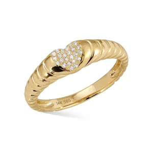 14k Gold & Diamond Heart Signet Ring
