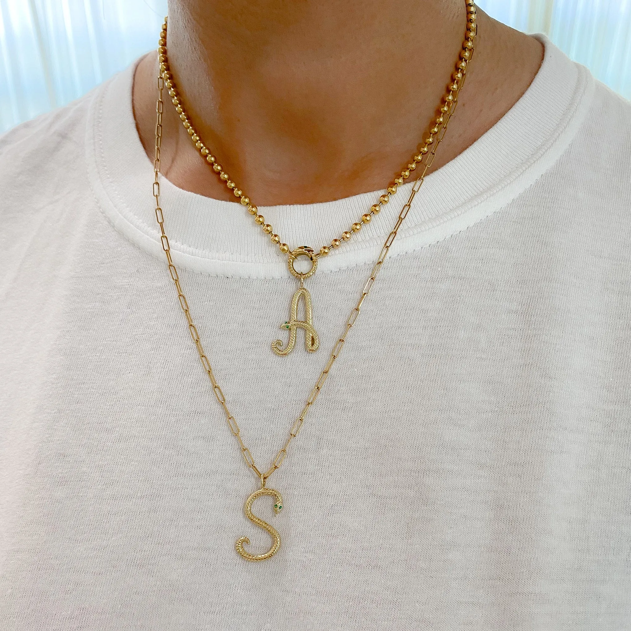 14K Gold Cursive Font Snake Initial Charm Pendant