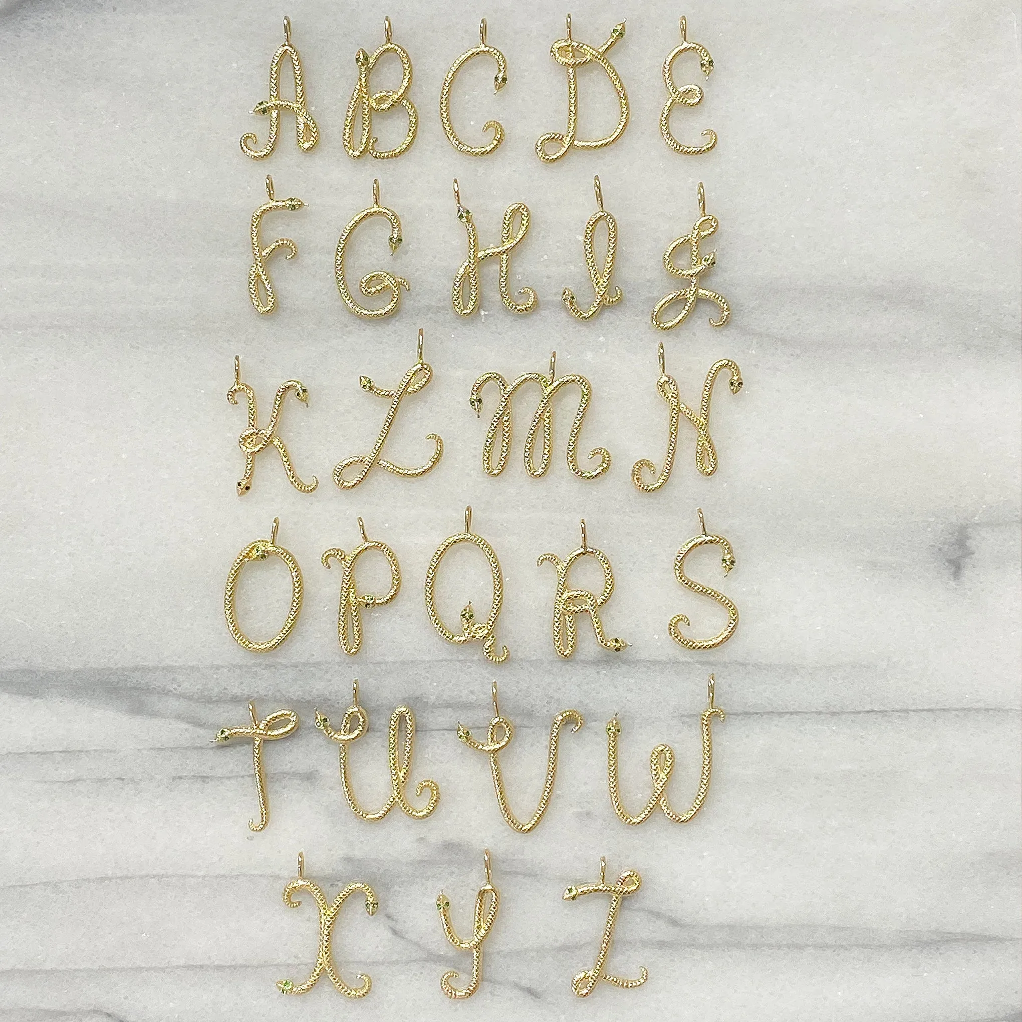 14K Gold Cursive Font Snake Initial Charm Pendant
