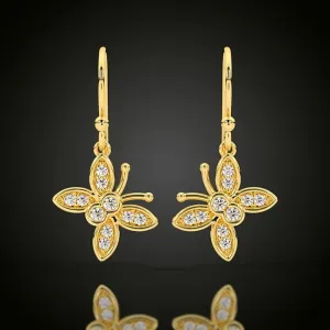 14k Gold Diamond Dangle Mini Butterfly Earrings (0.12.ct.tw)