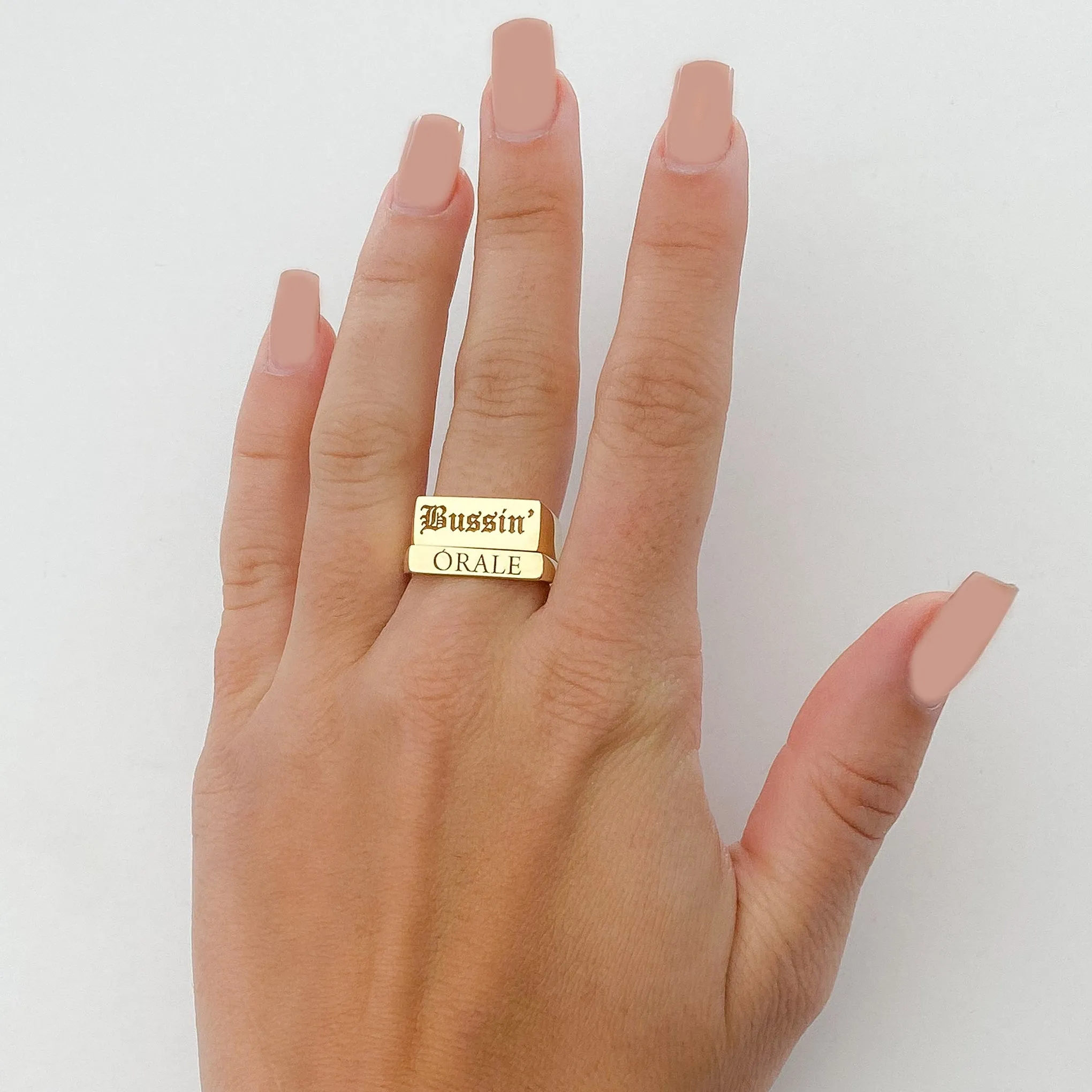 14K Gold Engravable Rectangle Signet Ring, Large Size