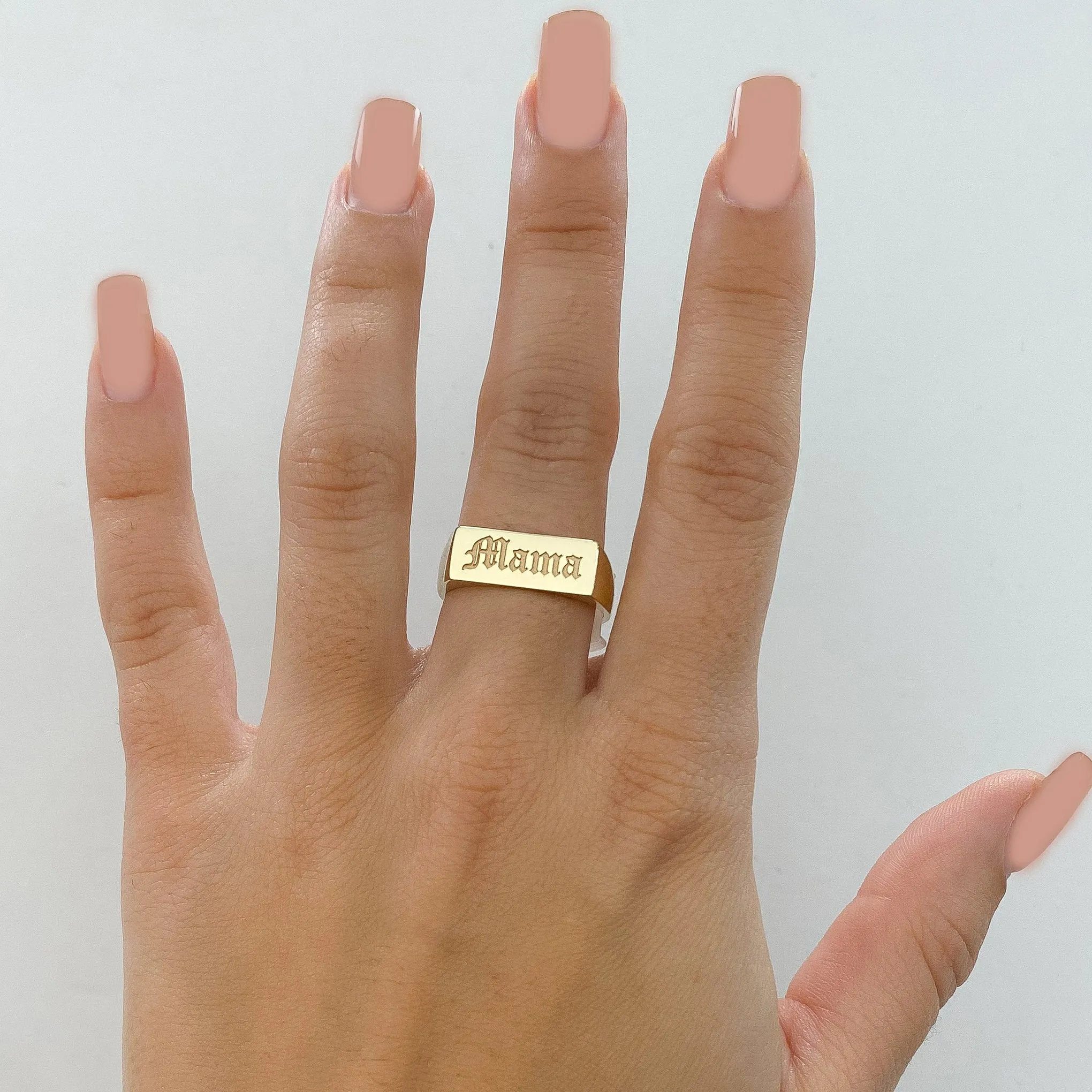 14K Gold Engravable Rectangle Signet Ring, Large Size
