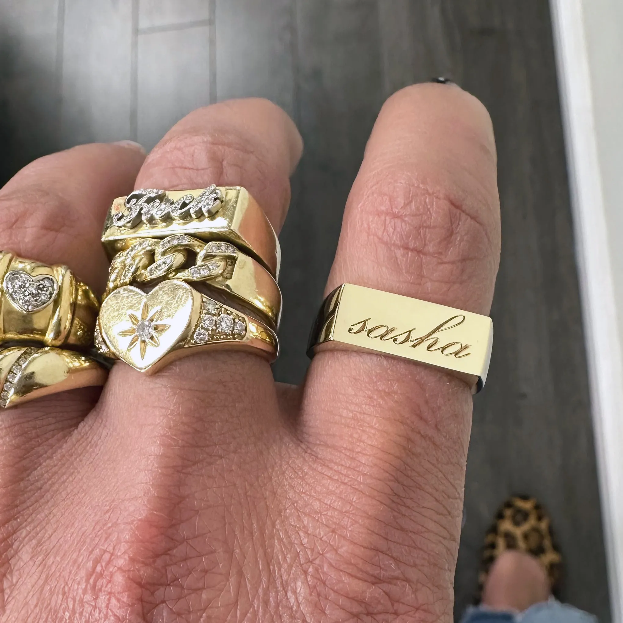 14K Gold Engravable Rectangle Signet Ring, Large Size