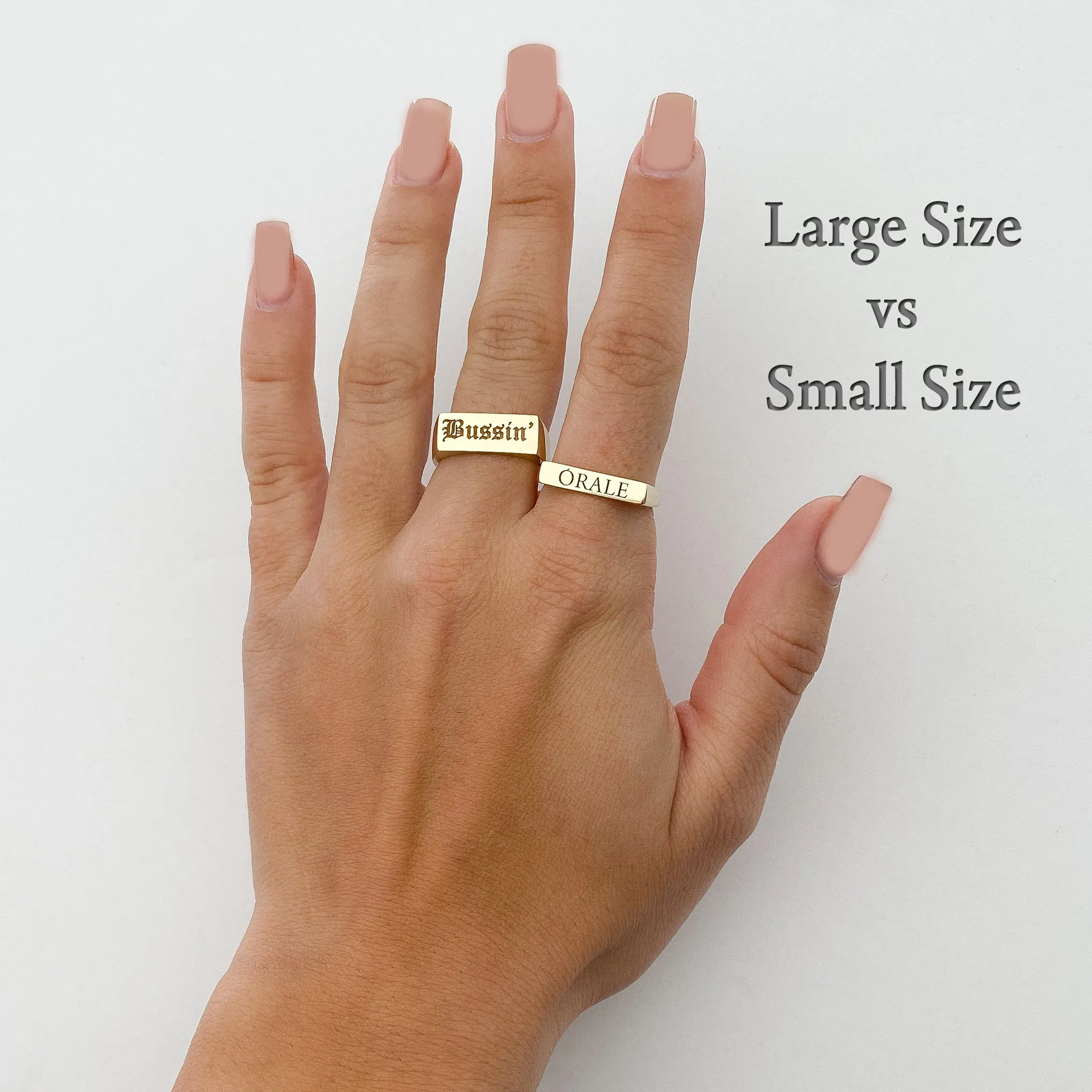 14K Gold Engravable Rectangle Signet Ring, Large Size