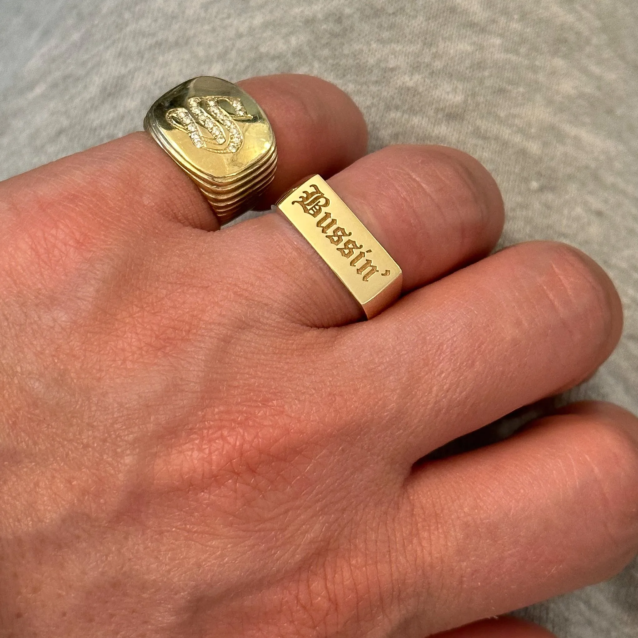 14K Gold Engravable Rectangle Signet Ring, Large Size