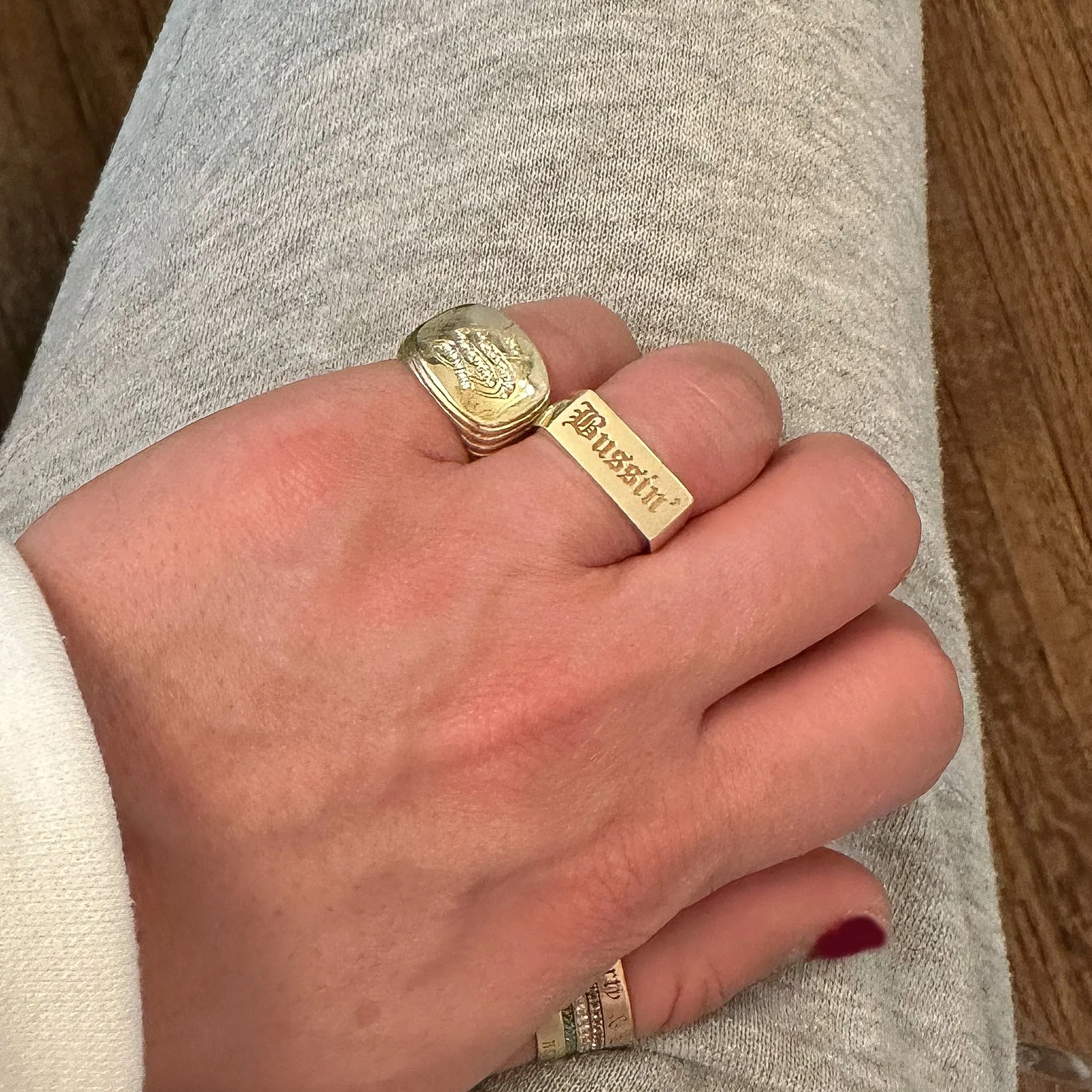 14K Gold Engravable Rectangle Signet Ring, Large Size