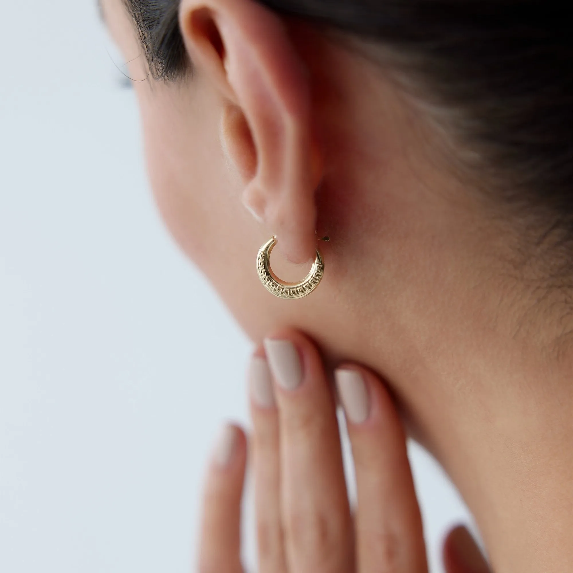 14k Gold Hoop Earrings Greek Hoop Earrings