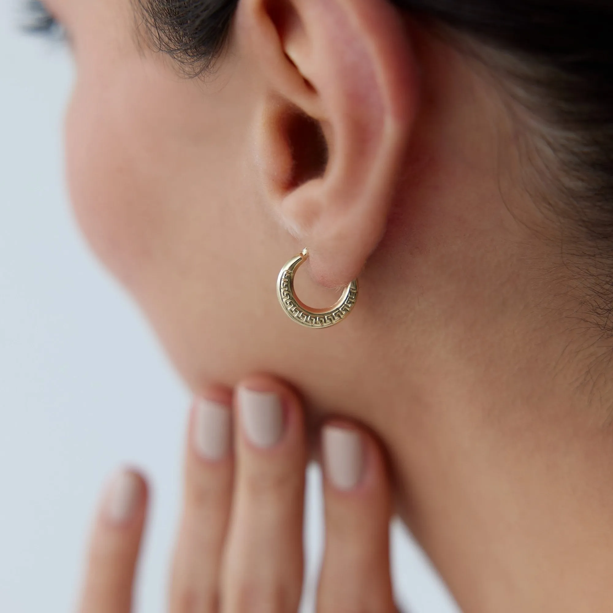 14k Gold Hoop Earrings Greek Hoop Earrings