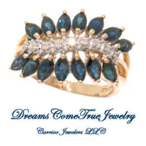 14K Gold Marquise Sapphire with Diamond Ring