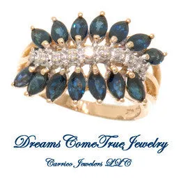 14K Gold Marquise Sapphire with Diamond Ring