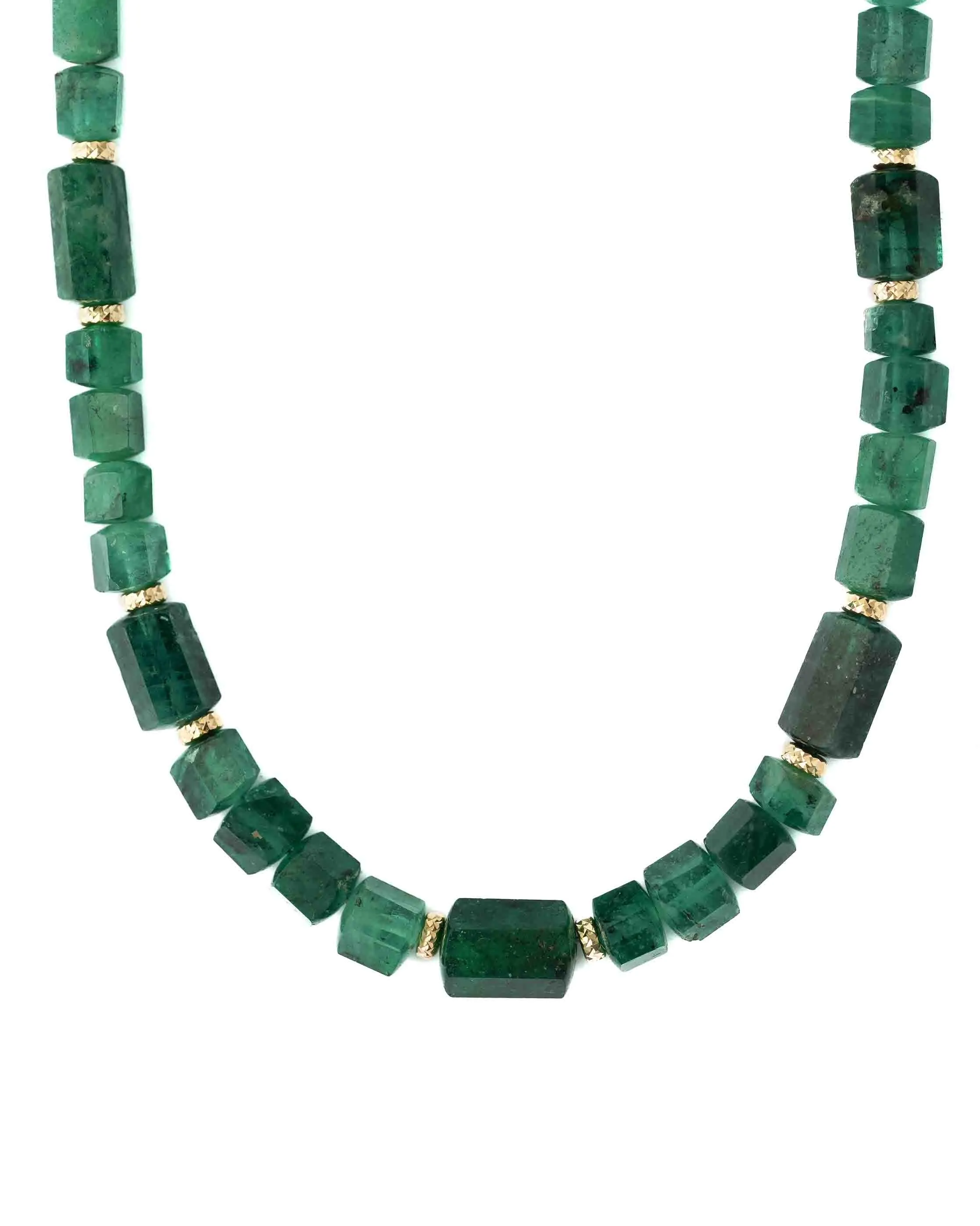14k Gold Natural Emerald Nugget Collar Necklace