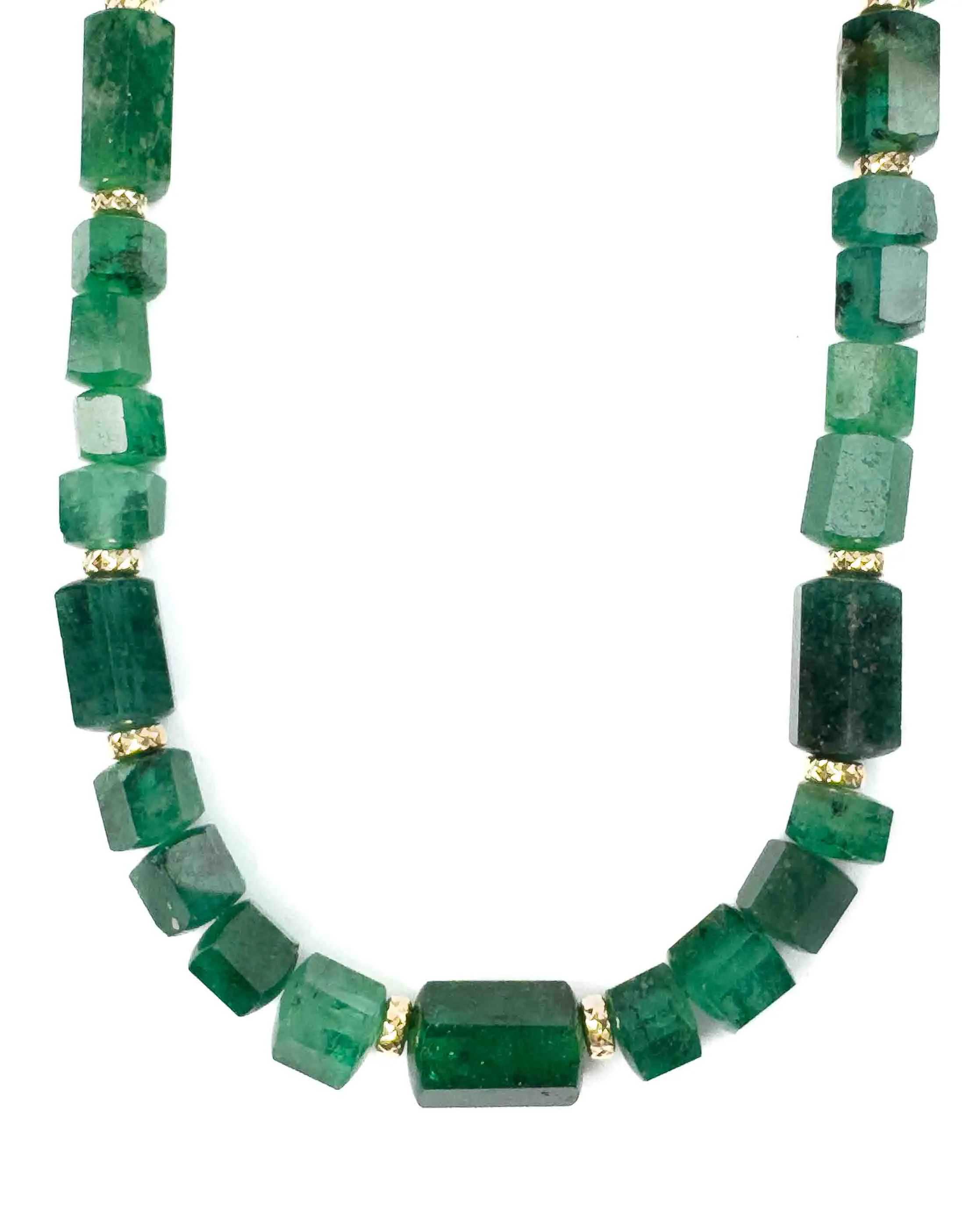 14k Gold Natural Emerald Nugget Collar Necklace