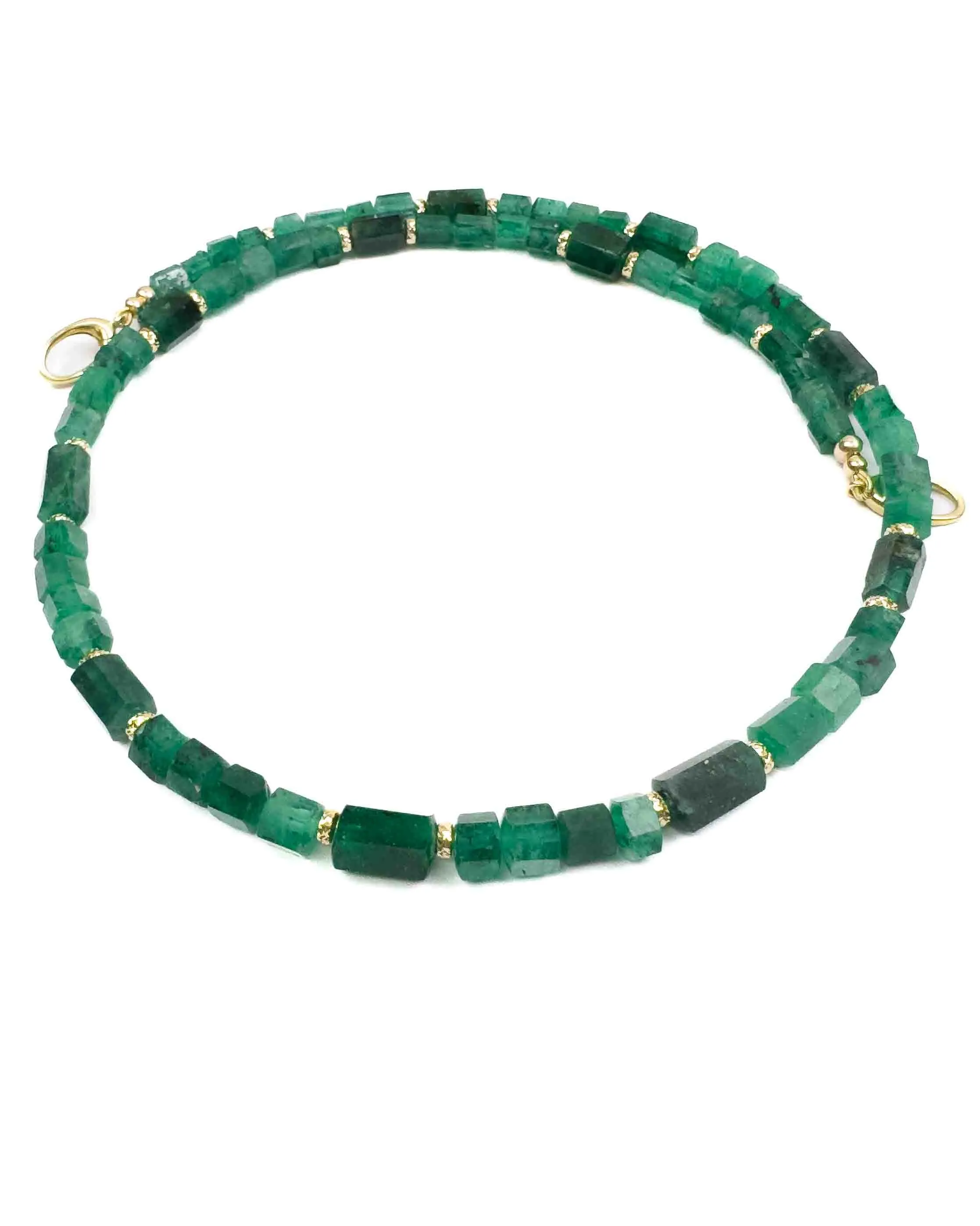 14k Gold Natural Emerald Nugget Collar Necklace