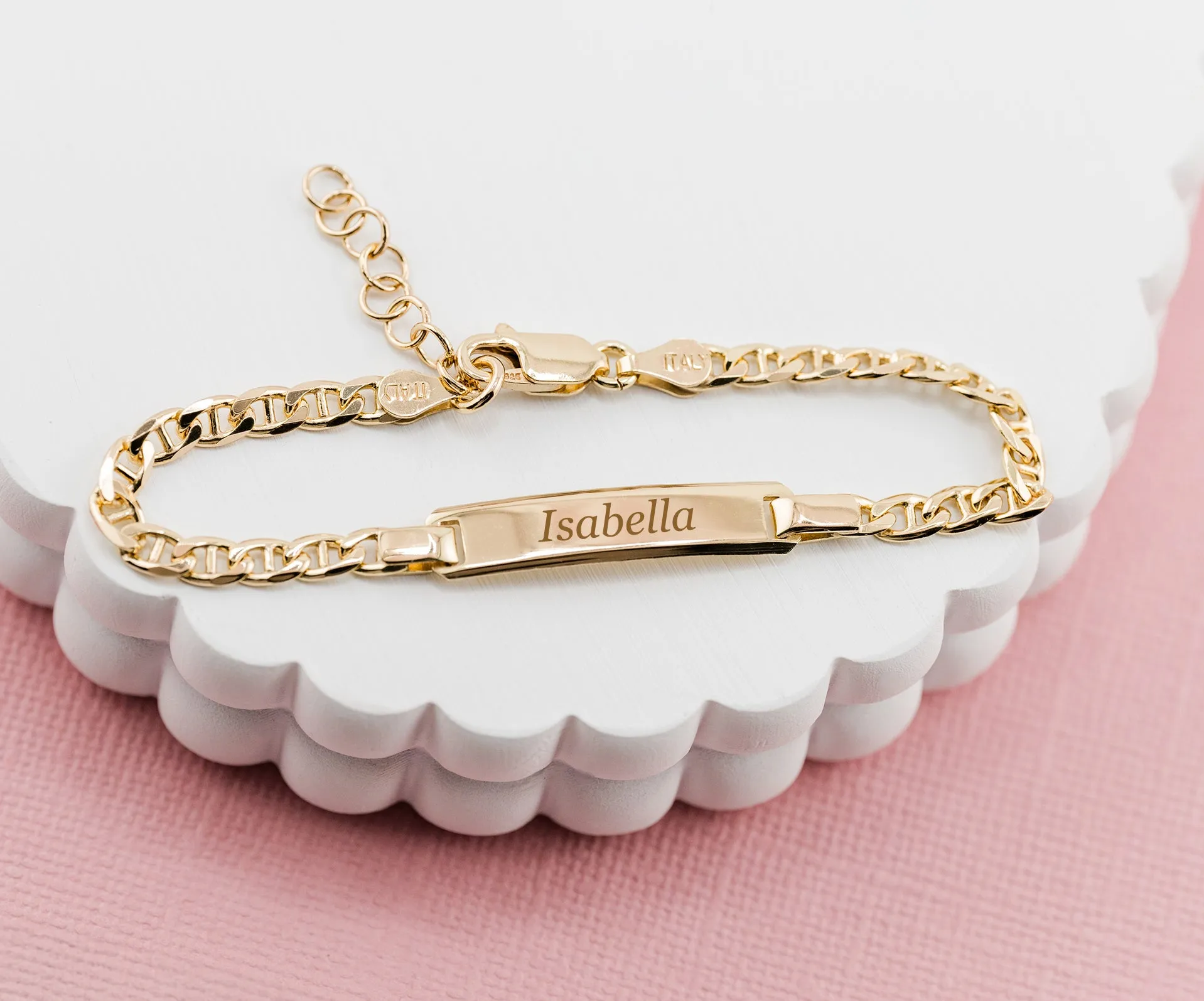 14K Gold-Plated or Sterling Silver I.D. Bracelet for Kids with FREE Engraving-Classic