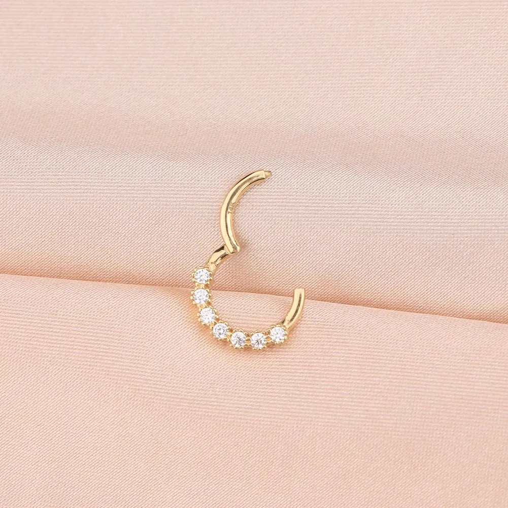 14K Gold Septum Clicker Nose Hoop 16G CZ Helix Tragus Earring