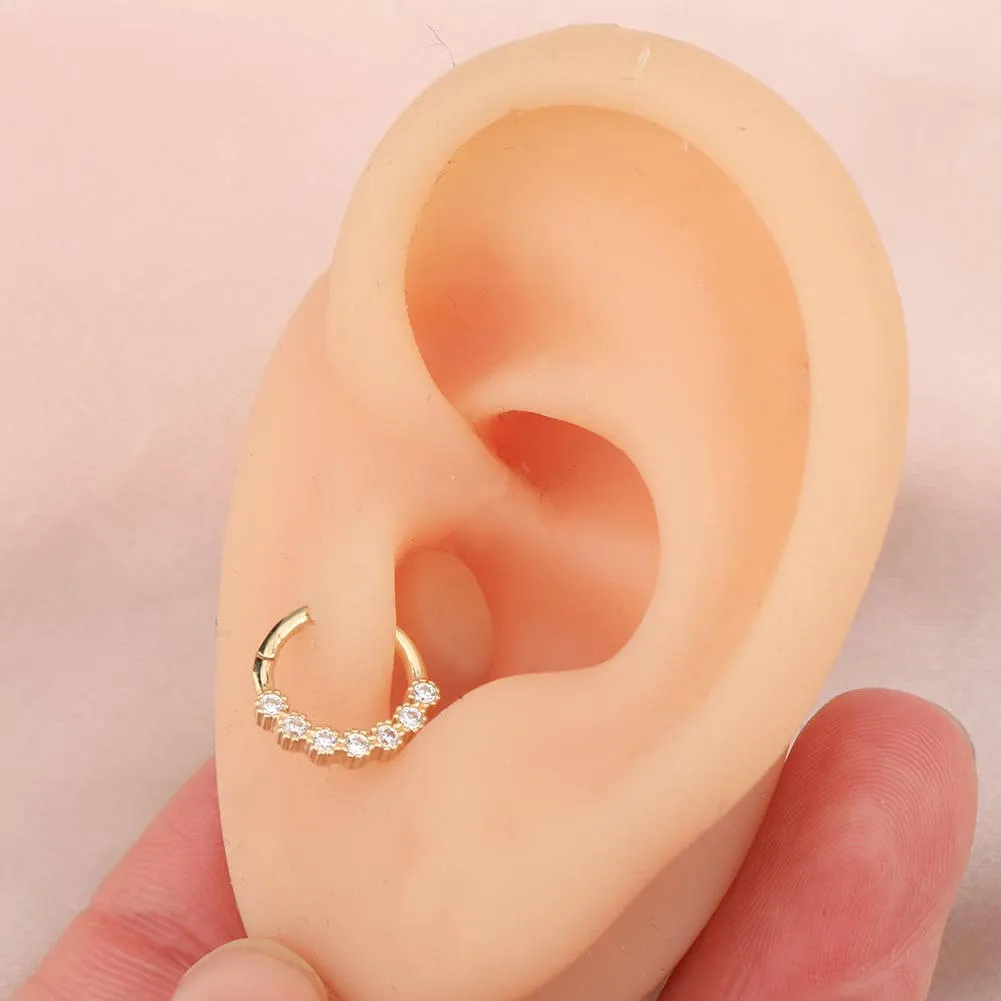 14K Gold Septum Clicker Nose Hoop 16G CZ Helix Tragus Earring