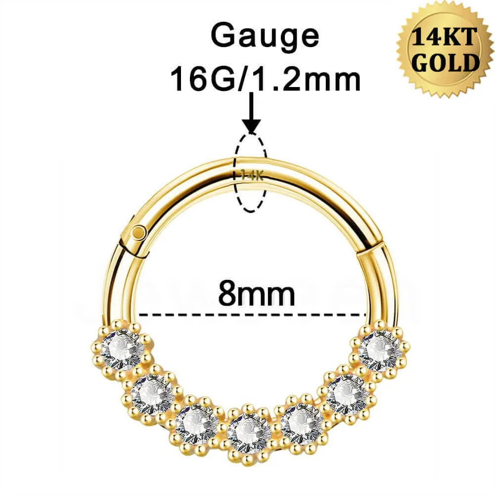 14K Gold Septum Clicker Nose Hoop 16G CZ Helix Tragus Earring