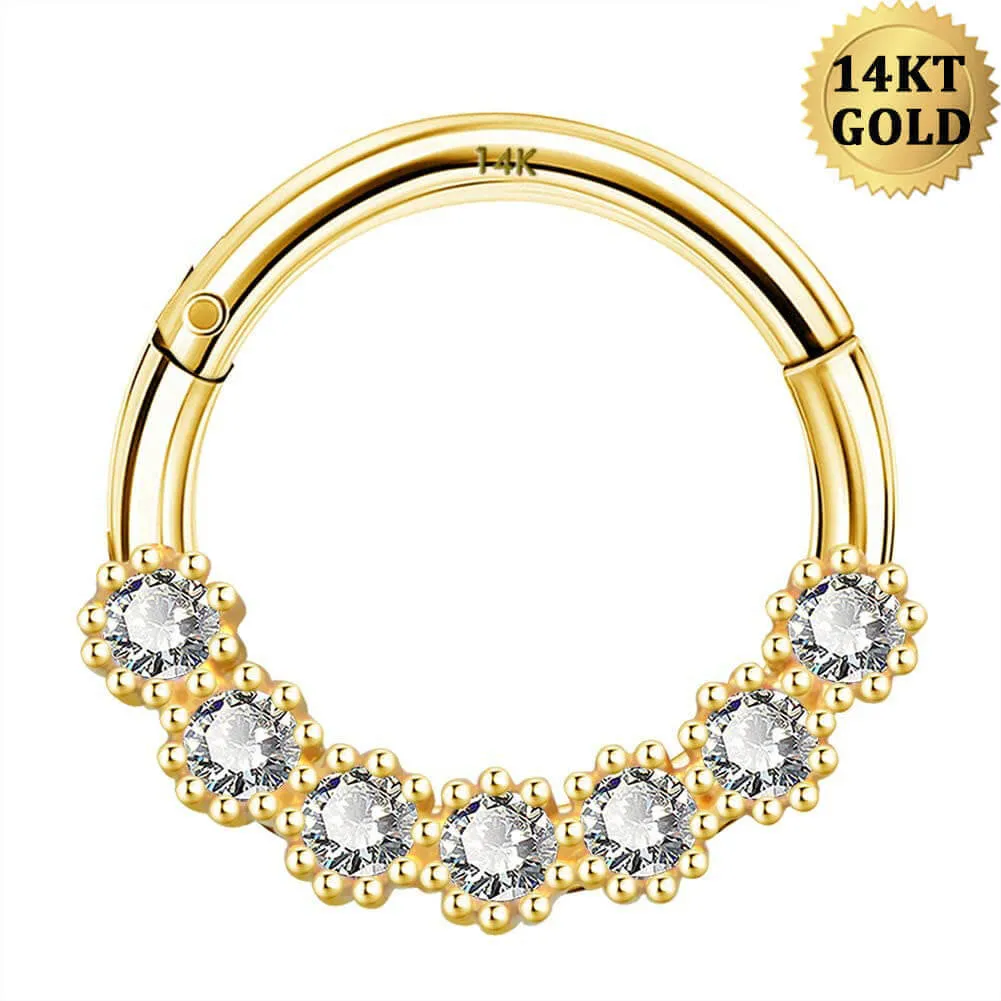 14K Gold Septum Clicker Nose Hoop 16G CZ Helix Tragus Earring