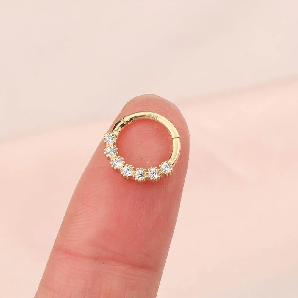 14K Gold Septum Clicker Nose Hoop 16G CZ Helix Tragus Earring